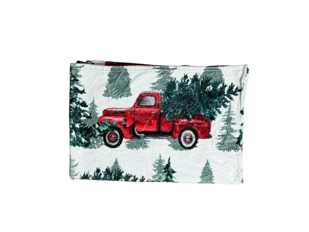 Winter Theme Red Truck Fleece Blanket Accent Throw Quilt Cover Bedding Christmas